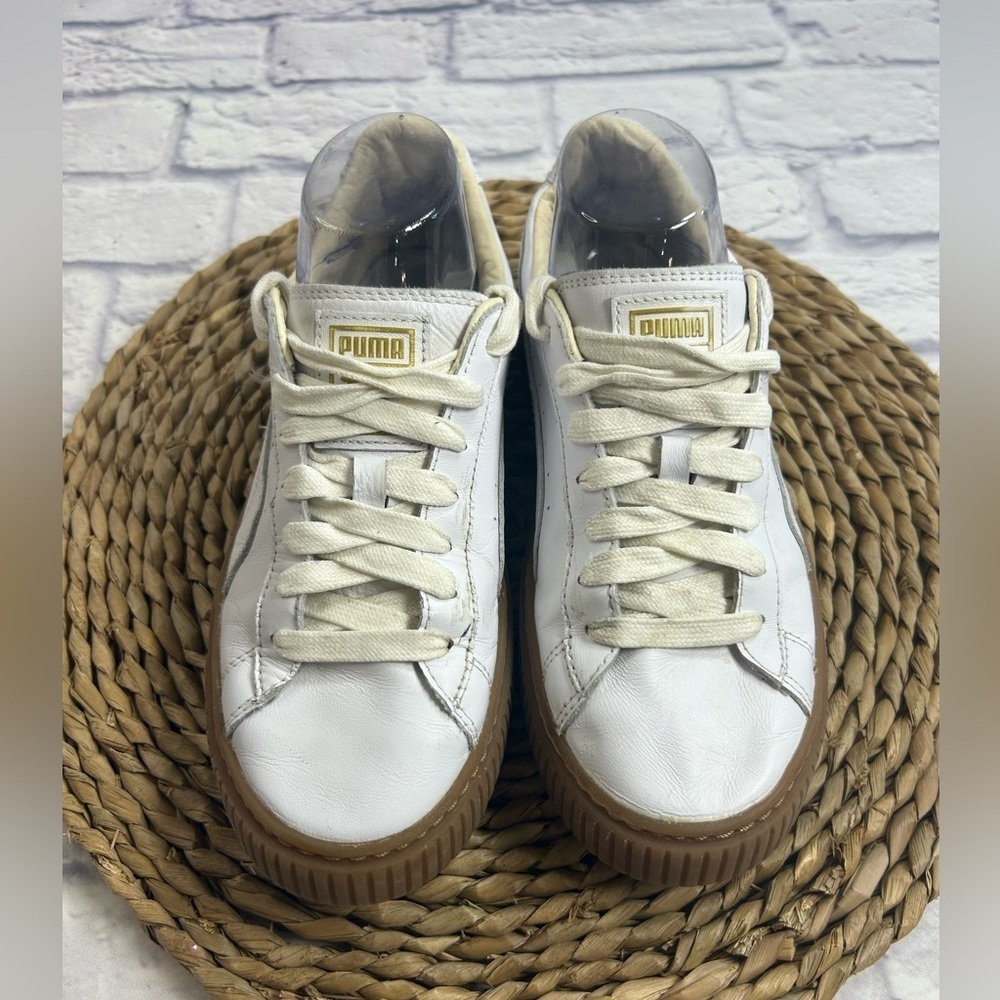 Puma Basket White Leather Fashion Sneakers.Blokecore.